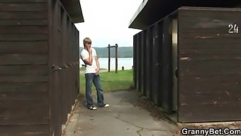 Old Man Has Public Sex With A Blonde Milf In A Restroom