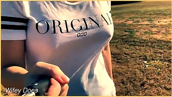A Spouse Goes For A Stroll On A Golf Course Without A Bra