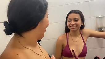 Two Girls Engage In Lesbian Kissing And Touching Before Heading To The Swimming Pool